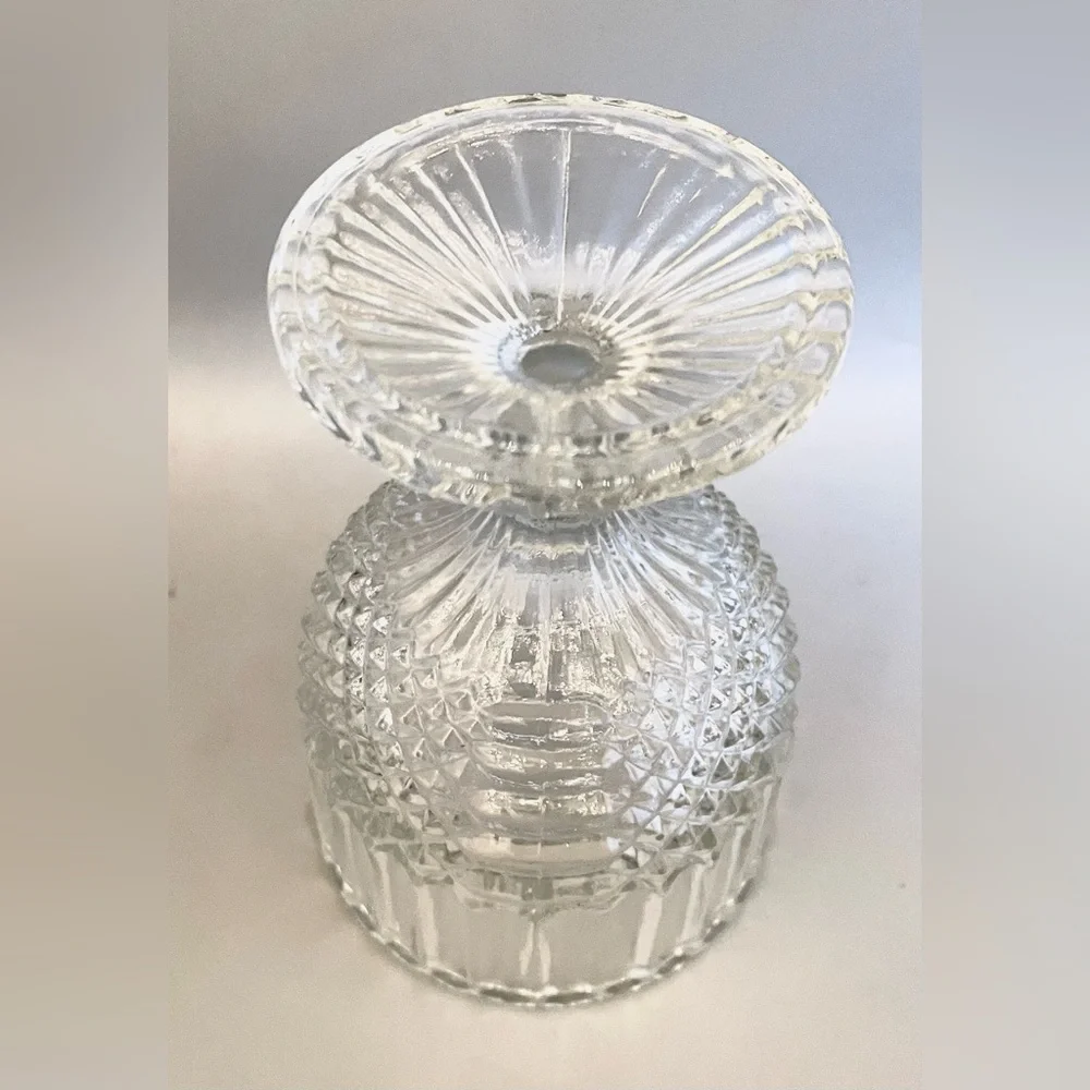 Vintage Indiana Glass Diamond Point Goblet 6” Vase Clear Pressed Glass Chalice